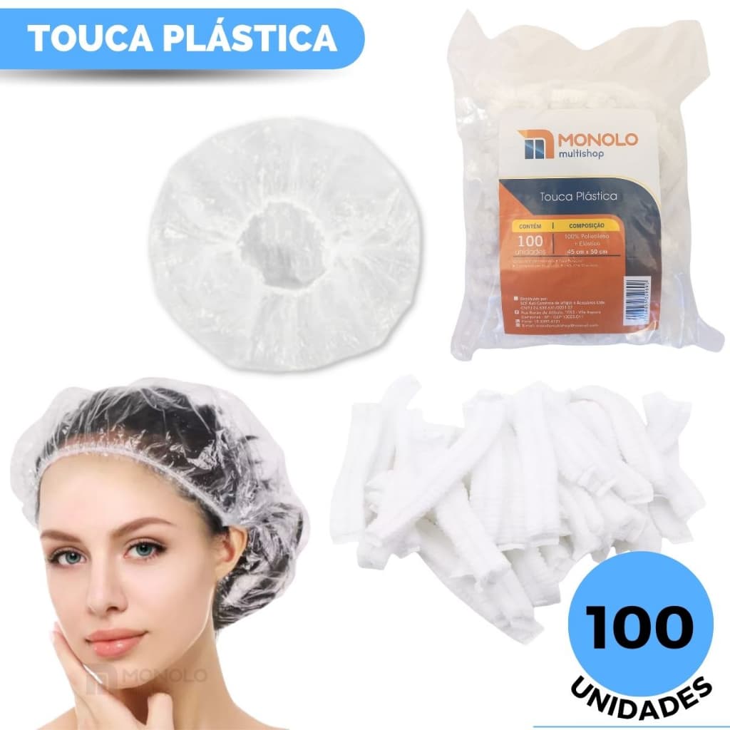 100 Toucas Plástica Descartável Banho Cabelo Sanfonada hotel motel SPA Clínica elástico Resistente