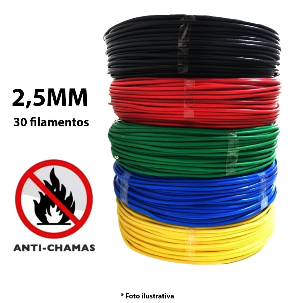 Cabo Eletrico Flexivel 2,5mm Com 100 Metros Fio Eletrico Antichamas Rolo Eletricista Conduite Fio