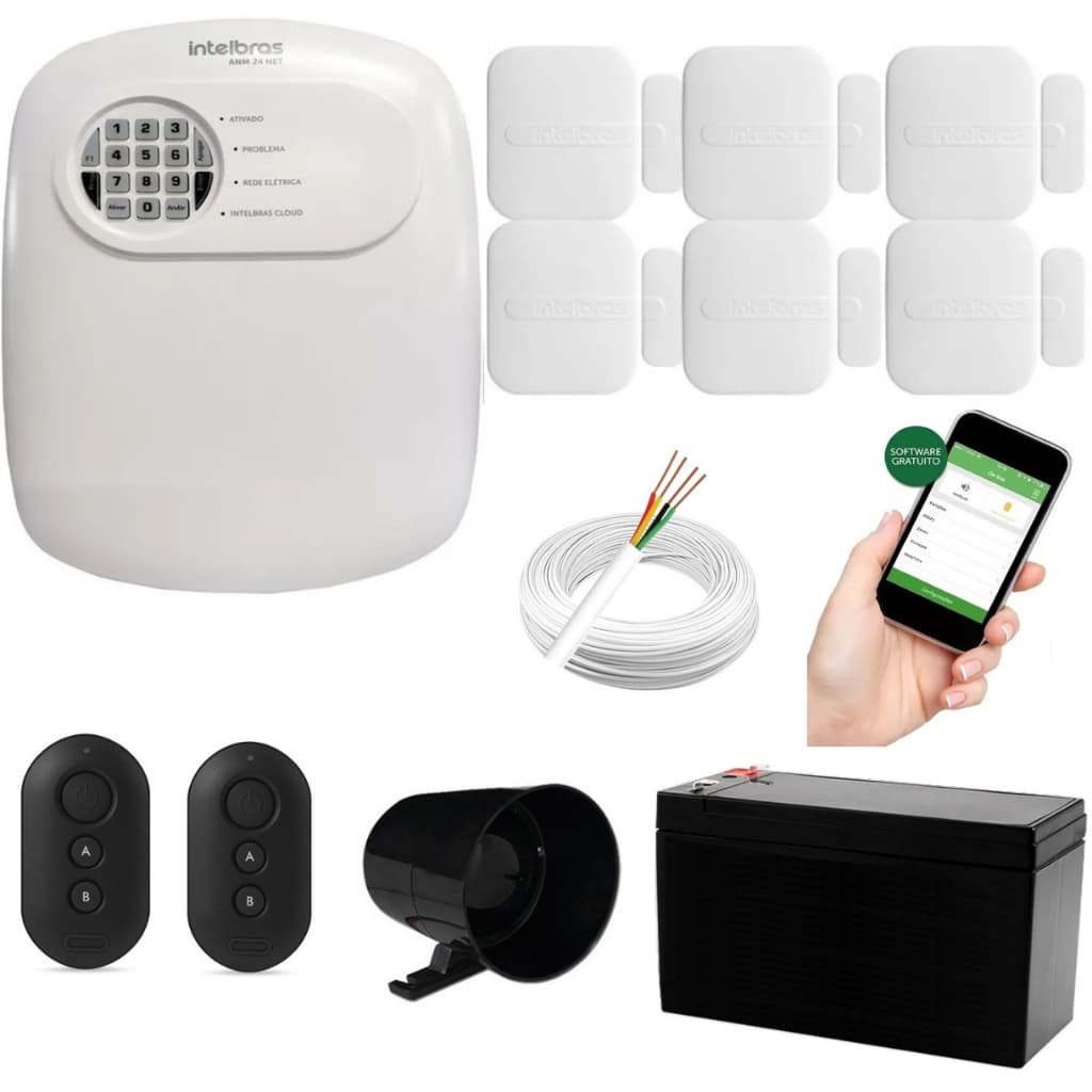 Kit Alarme Intelbras Anm 24 Net 6 Sensores Portas ou Janelas Sem Fio Acesso Celular