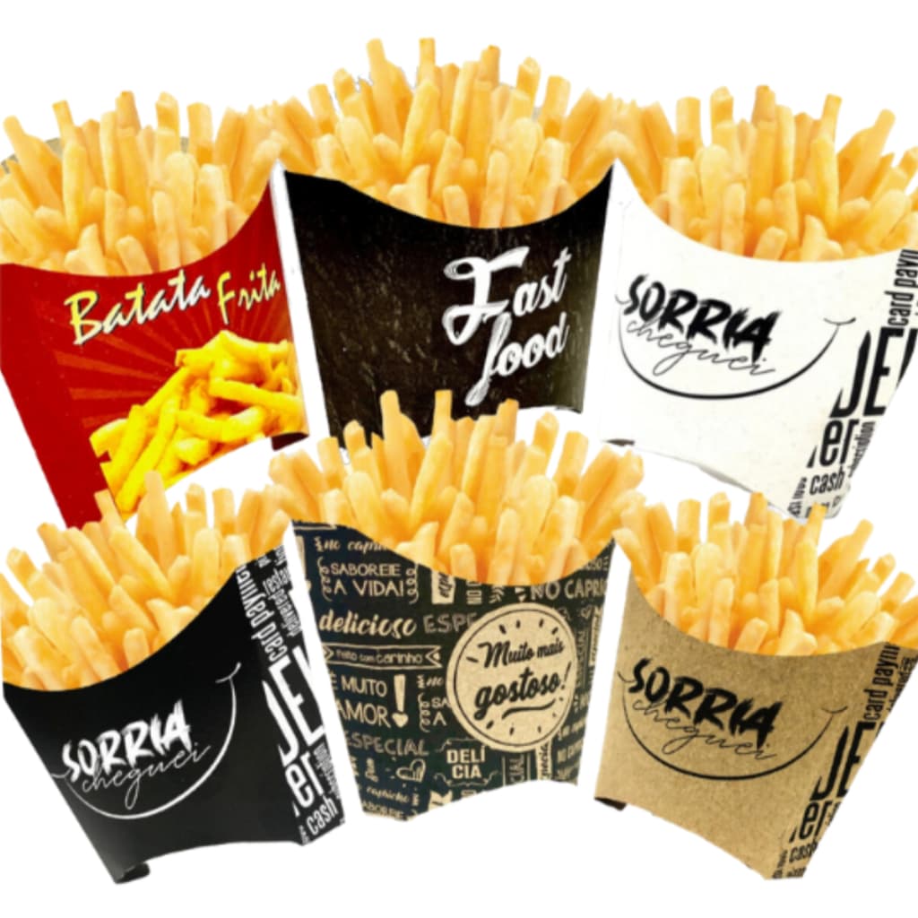 (100 unid.) Embalagem Caixa de Batata Frita -  Tamanho P, M e G - 100 unidades