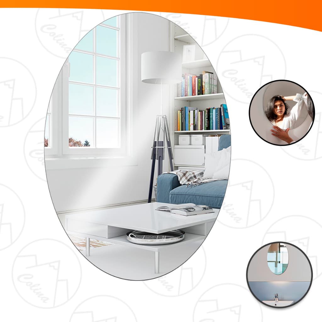 Espelho Adesivo Acrilico Oval 30x20cm Boa Nitidez Decorativo Sala Banheiro