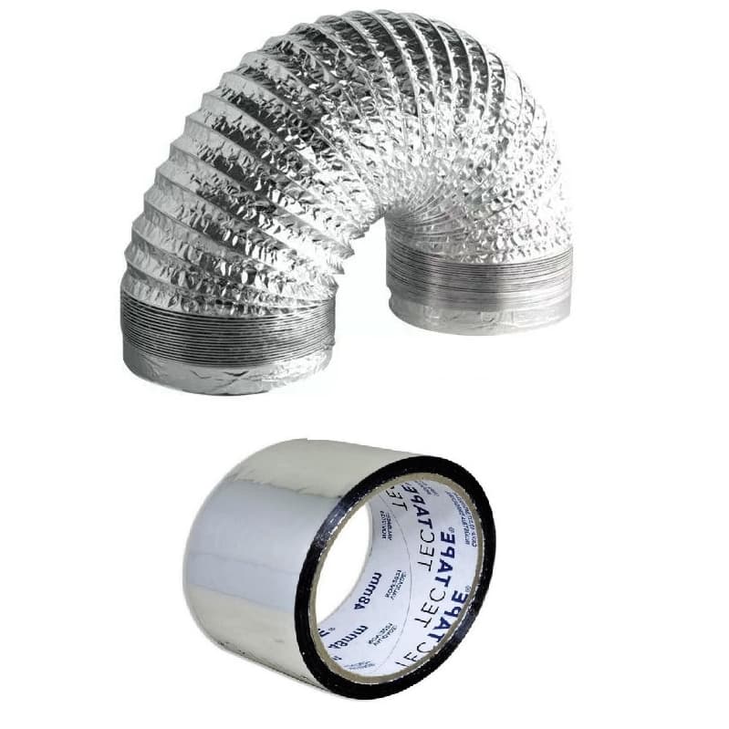 Kit  Fita aluminizada + 1 Metro de Duto Flexível De Alumínio 100mm, 125mm, 150mm Coifa Grow
