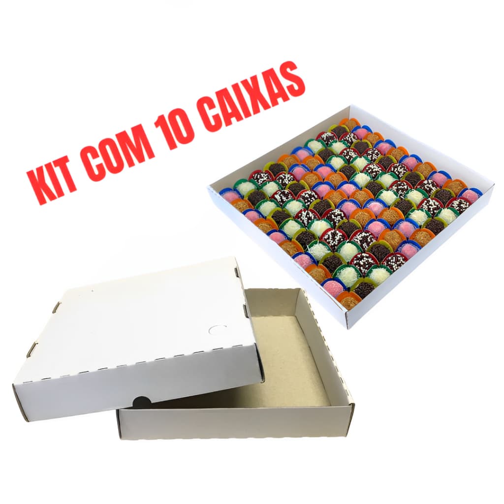 Caixa Para Doces e Salgados Quadrada - Kits com 10 unidades (10 tampas e 10 fundos)