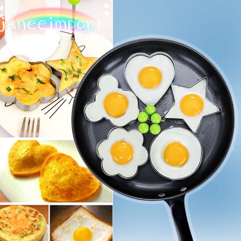 Kit 5pçs  Forma Aço Inox Molde Fritar Ovos Omelete Tapioca Hamburguer Mickey, amor, flor de ameixa, estrelas, redondo
