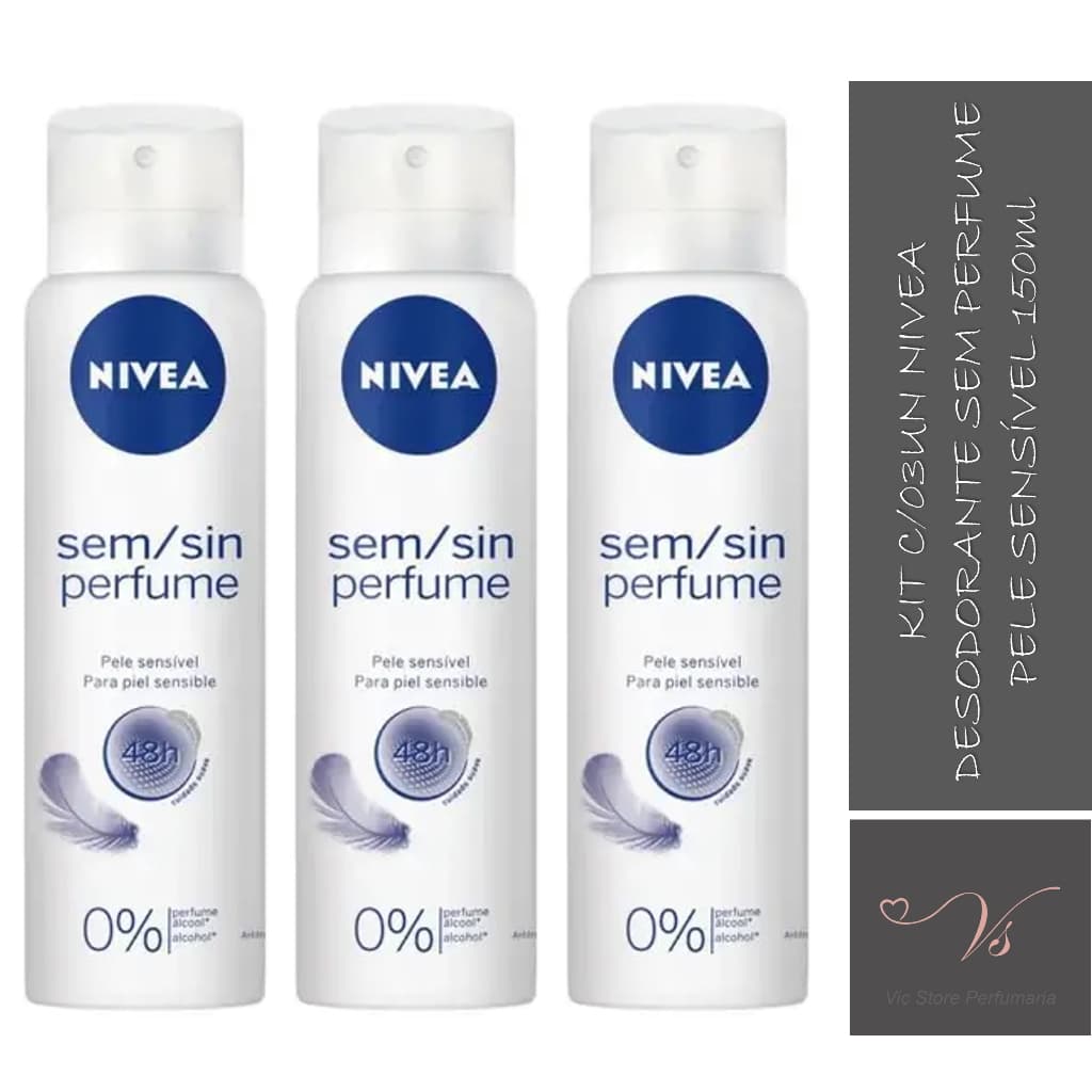 Kit com 03un Desodorante Nivea Aerosol Sensitive Sem Perfume 150ml