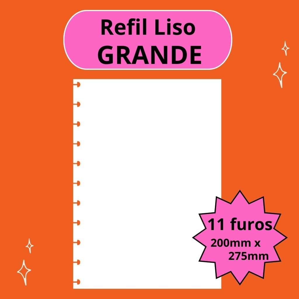 Refil Liso Sem Pauta Grande 11 furos para Caderno de Disco