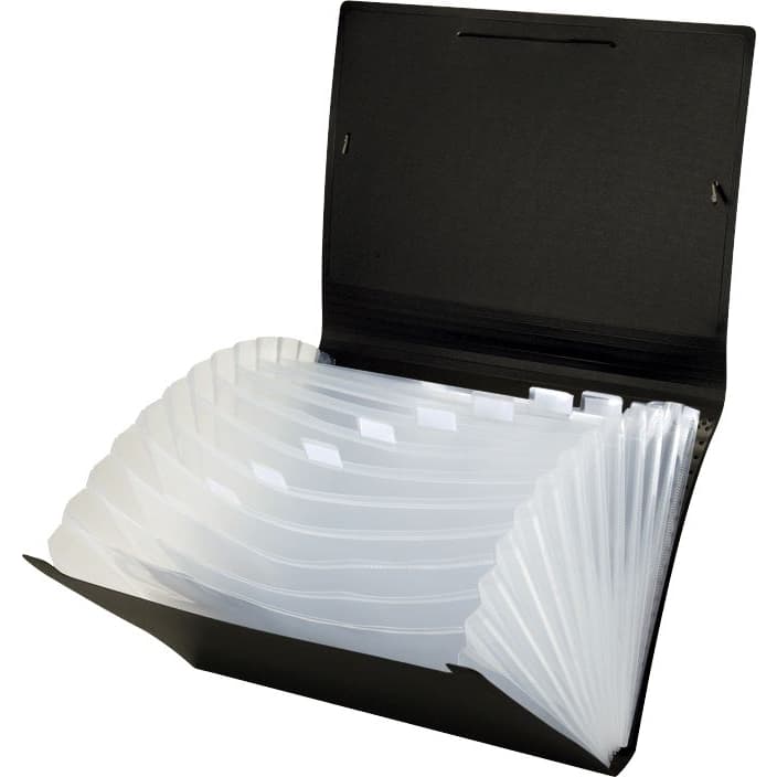 Pasta Sanfonada A4 com 12 divisórias Preta