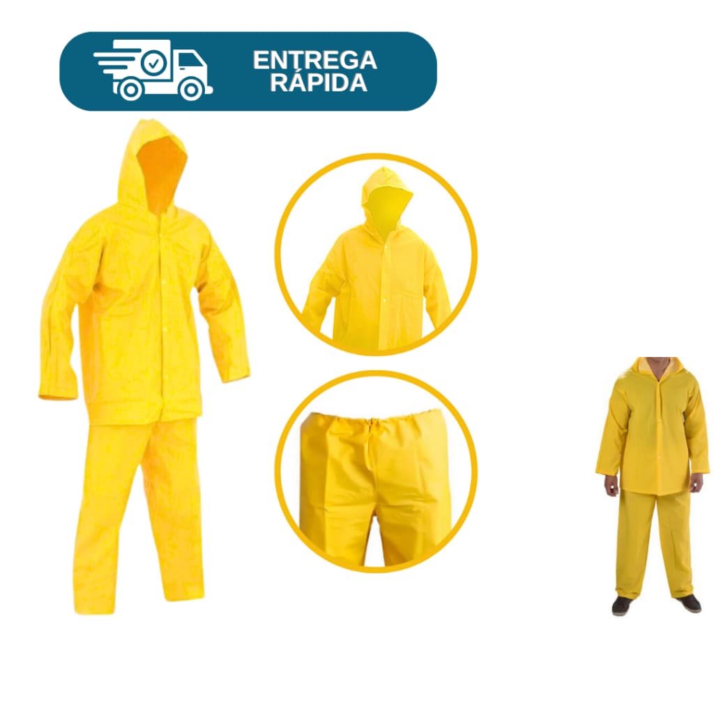 Conjunto De Pvc Amarelo Capa De Chuva E Calça De PVC Impermeável Motoqueiro Proteção EPI