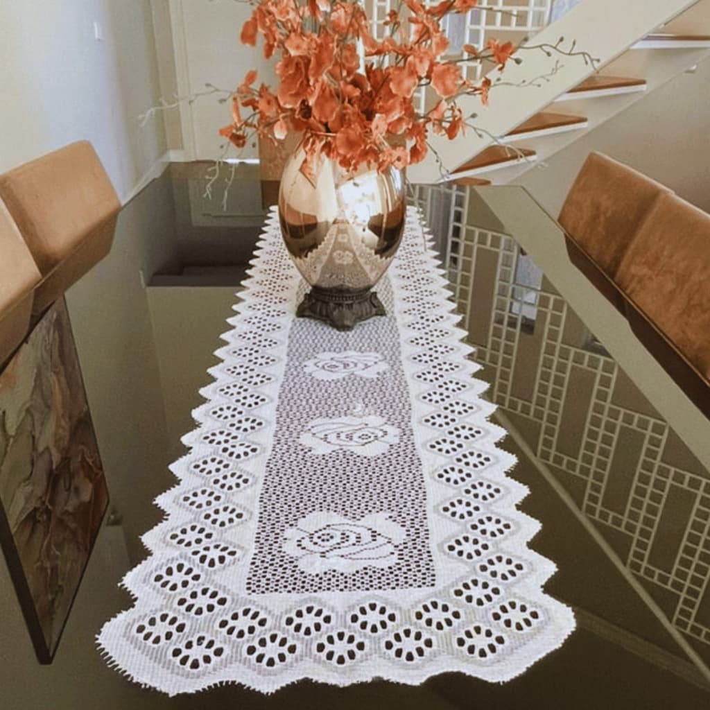 Caminho Trilho De Mesa De Renda Branca 1,40 X 0,40