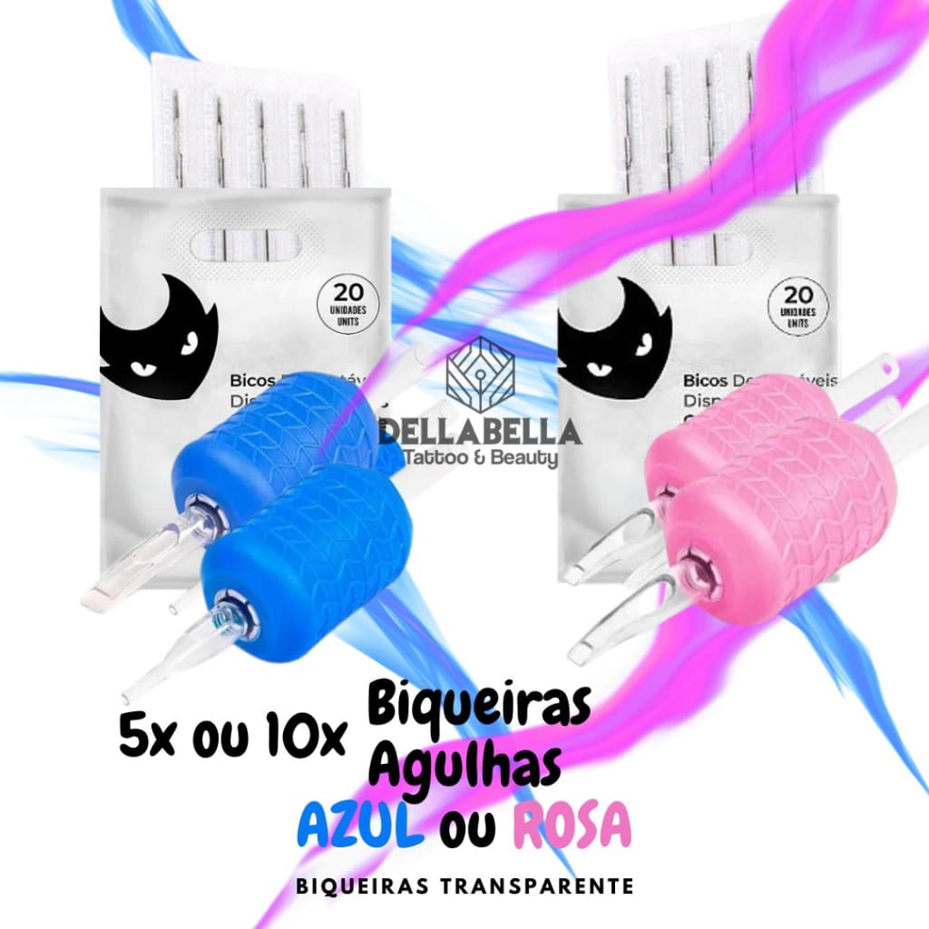 Kit 5und/10und Agulhas Aston e 5und/10und Biqueiras Transparente Electric Ink Tatto Tatuagem