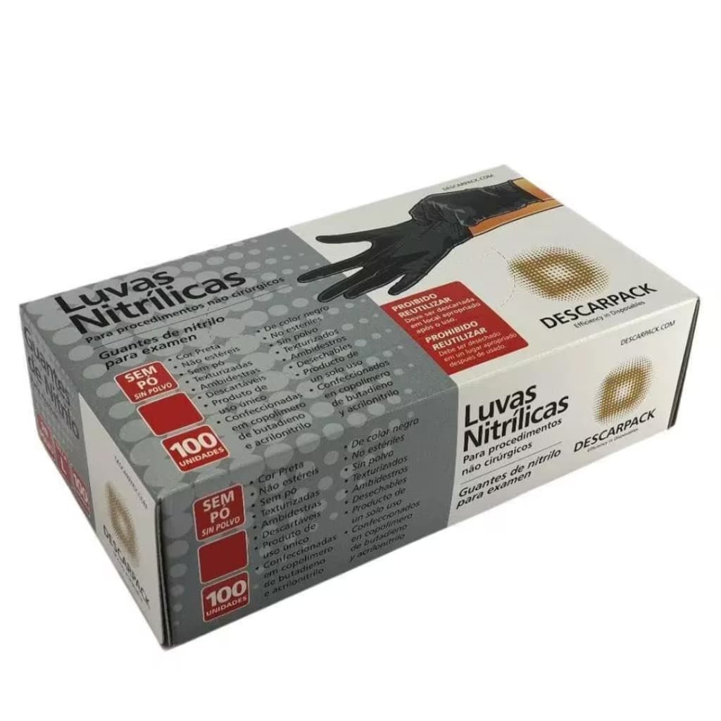 Luva Descarpack Nitrílica Preta com 100 unidades