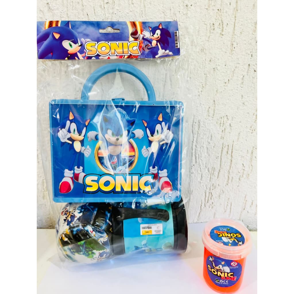 Kit Maleta Sonic + Caneca+ Bola Surpresa + Slime