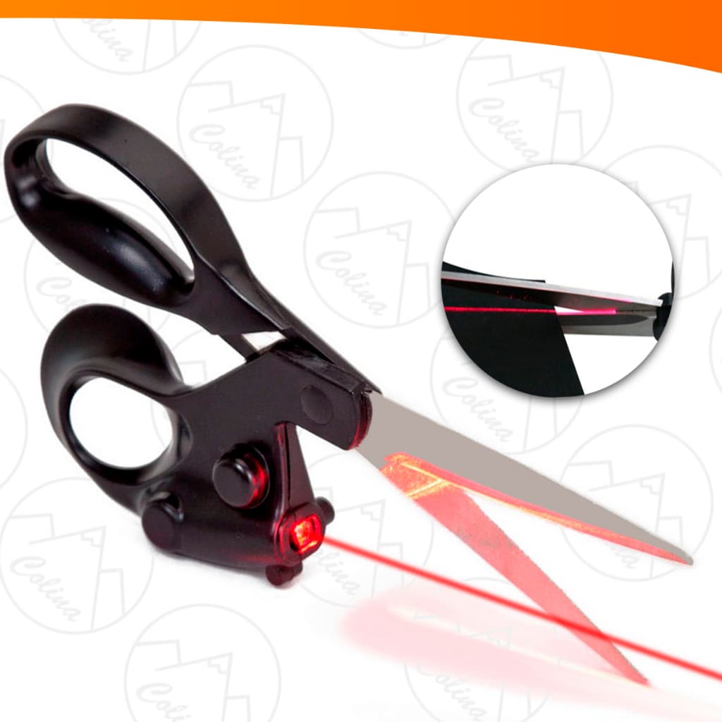 Tesoura Com Mira Laser Cortes Com Precisão Costura Aço Inox e Plástico 21x8x2,5cm