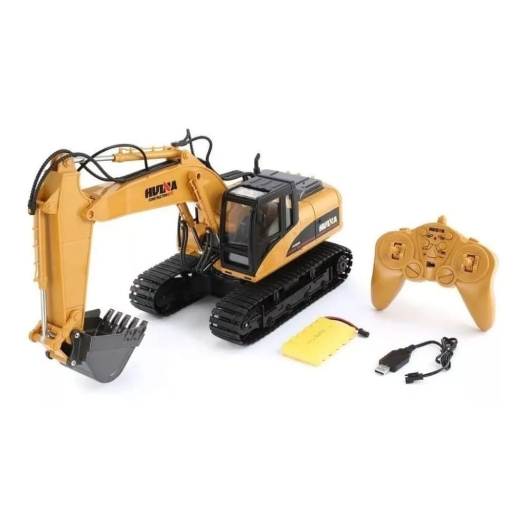 Escavadeira Huina Controle Remoto 1535 Recarregável 1:14 Amarelo