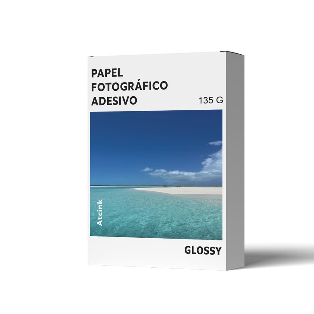 100 Folhas Papel Fotográfico Adesivo A4 135g – Brilhante Glossy p/ Impressão Jato de Tinta