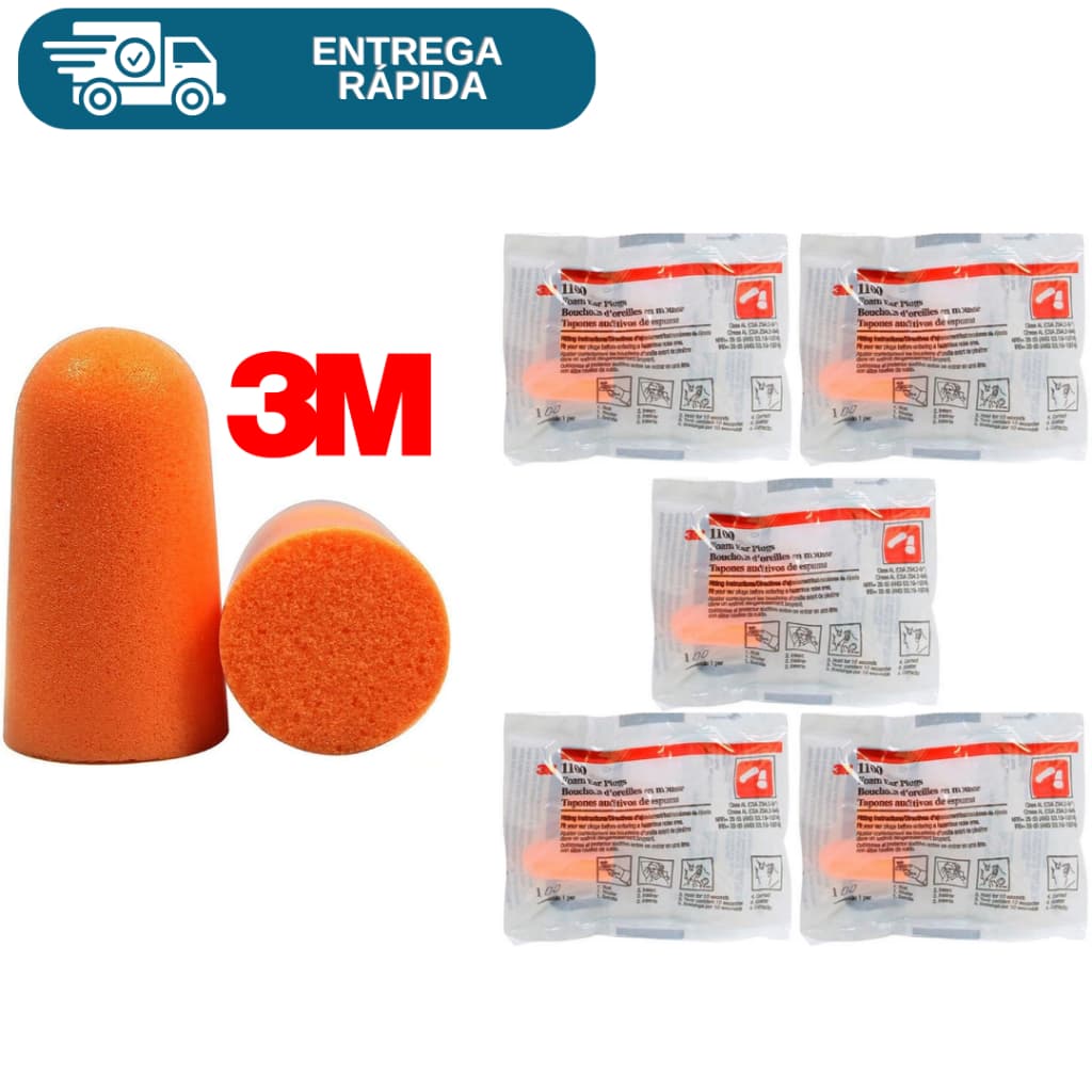 Kit 5 Protetor Auricular Plug De Espuma 3M 1100 Sem Cordão Abafador Tampão Ouvido Para Dormir