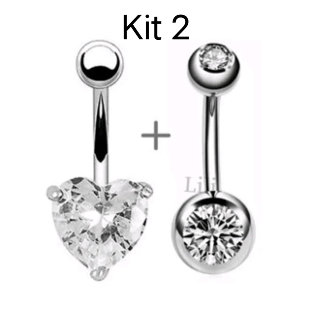 Kit 2 Piercing de Umbigo com Strass pedra Aço inoxidável