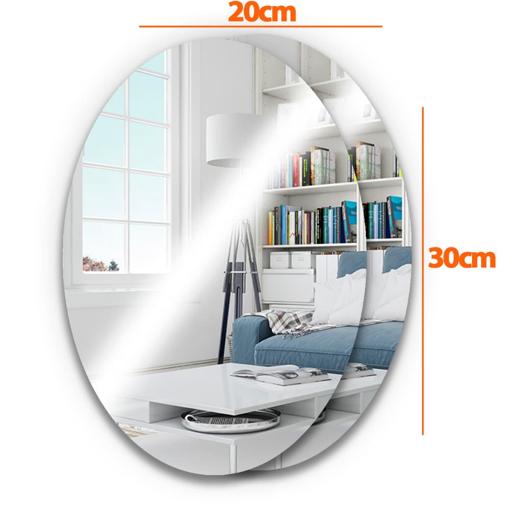 Kit 2x Espelho Adesivo em Acrílico Decorativo Oval 30x20cm