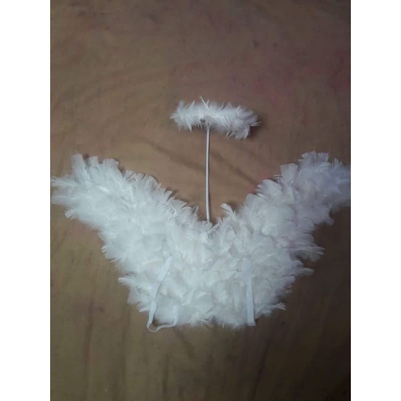 Asa de Anjo Branca Com Auréola Luxo75X53 cm P/ Festas Fantasias Batizados Crianças Adultos Helloween Carnaval Ano Novo