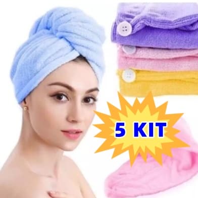5 Kit Toalha De Cabelo Banho, Toalha Grossa Mágica Para Secar Cabelo De Microfibra Grossa Touca Pós
