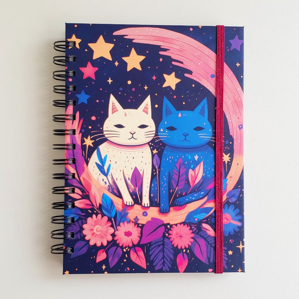Caderno Sketchbook Desenho e Aquarela A5 21x15cm - 90g, 180g, 240g, 300g Gatos/Cosmic