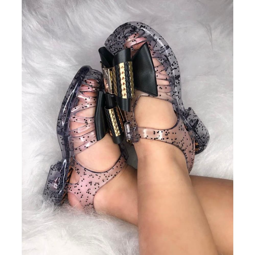 Sandália menina laço metálico glitter calçados infantil juju shoes original