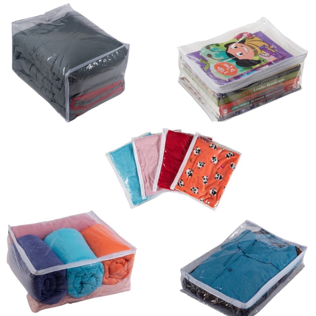 Organizador Multiuso Saco Embalagem PP- P-M-G- Extra G Travesseiro-Lençol Com Zíper PVC Transparente