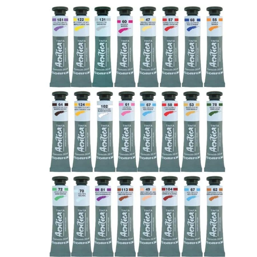 Kit de Tinta Acrílica Corfix 20ml Para pintura em Tela - Cores a sua escolha do Grupo 1