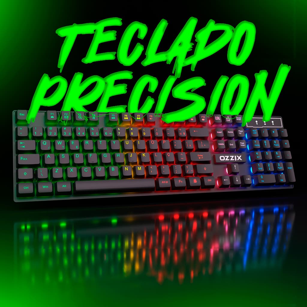 Teclado Gamer RGB Precision Semi Mecânico Antighosting Multimídia ABNT2 Retroiluminado Usb Pc Notebook Console Ozzix
