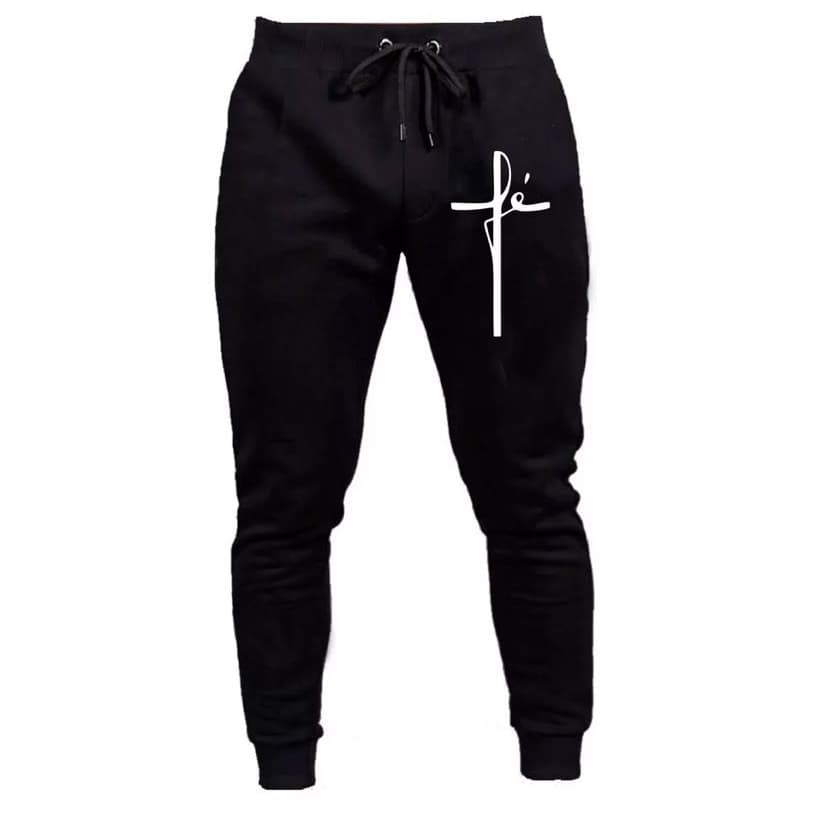 Calça Jogger Moletom Fé Religião Gospel Masculino Moletinho Academia Promoção