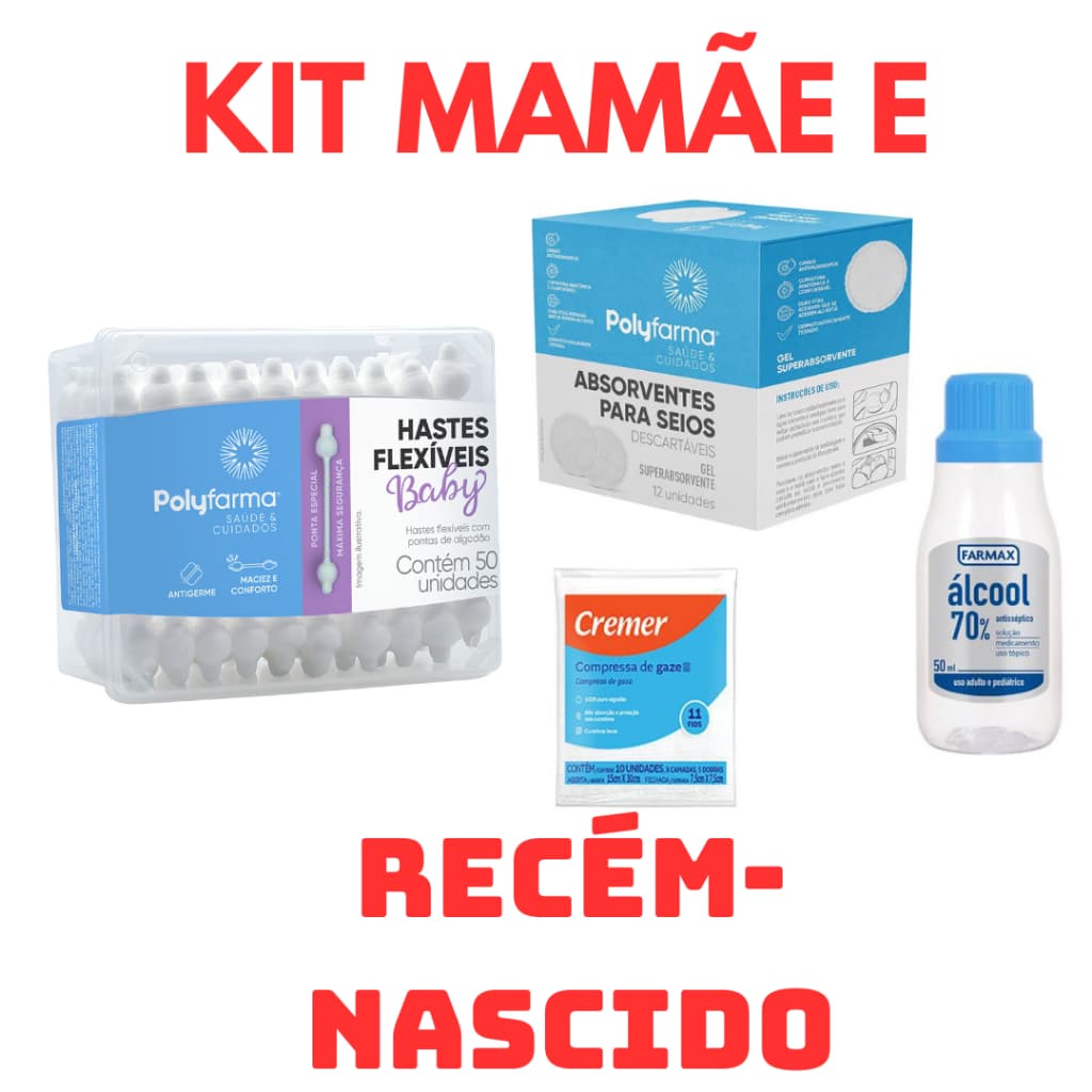 Kit de cuidados com recém nascido na maternidade absorvente pra seios álcool absoluto gaze  cotonete