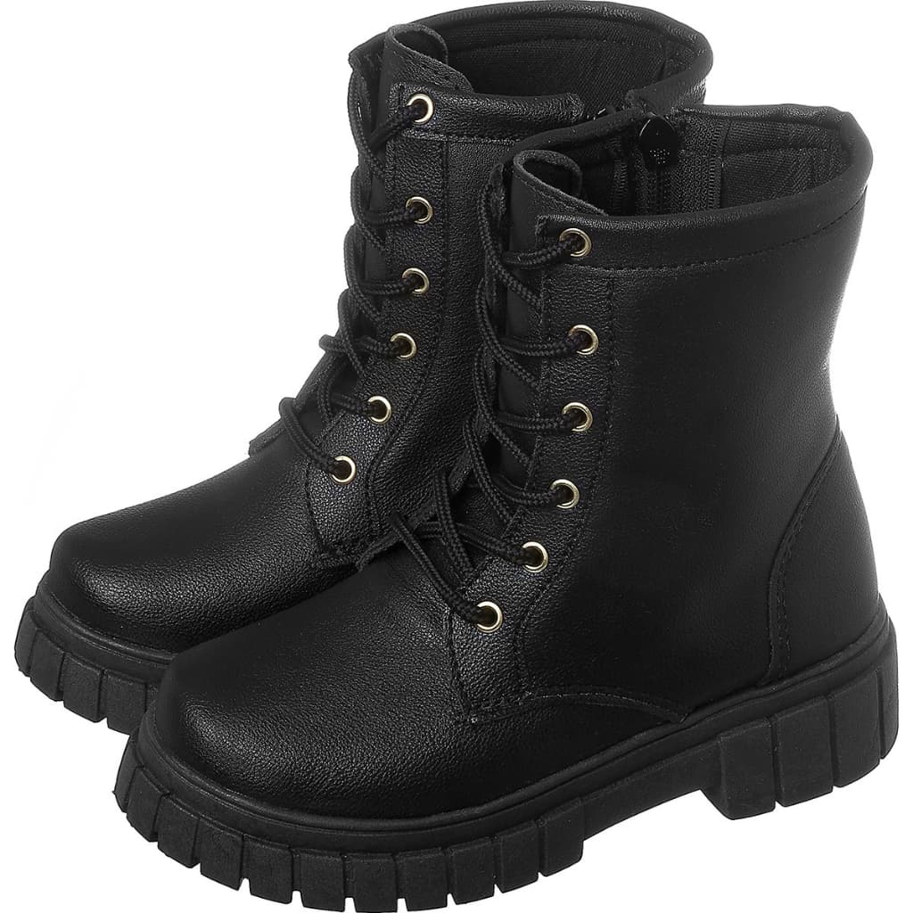 Bota Coturno Cano Curto Tratorado Preto Infantil Kidstep