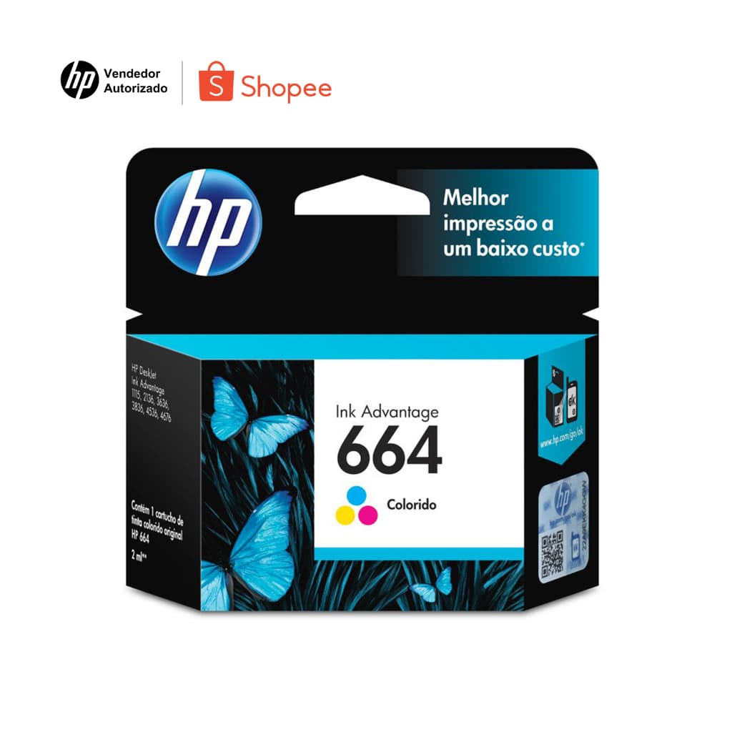 Cartucho HP 664 Original F6V28AB Cores p/ Deskjet 2136, 2676, 3776, 5076, 5276