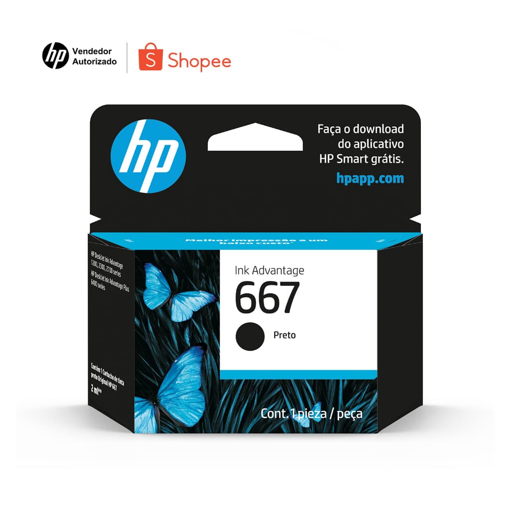 Cartucho HP 667 Original 3YM79AB Preto p/ Deskjet 2376, 2776, 6476, 5076, 5276