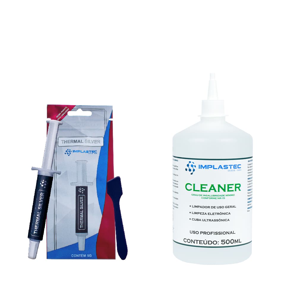 Kit Cleaner Implastec 500ml Limpa Placa + Pasta Termica Silver Implastec 5g