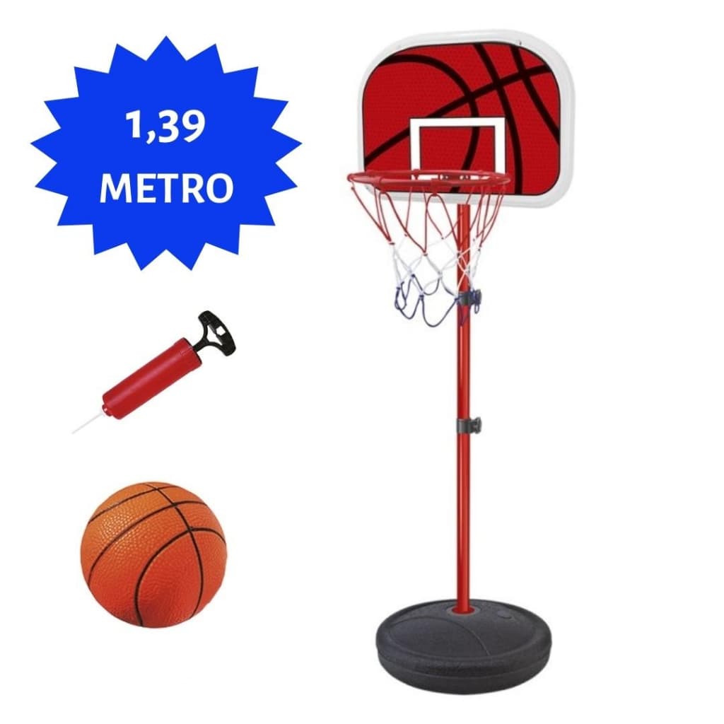 Tabela de Basquete Cesta Infantil Ajustável 1,39m com Bola Bomba Rede DM Toys DMT5092
