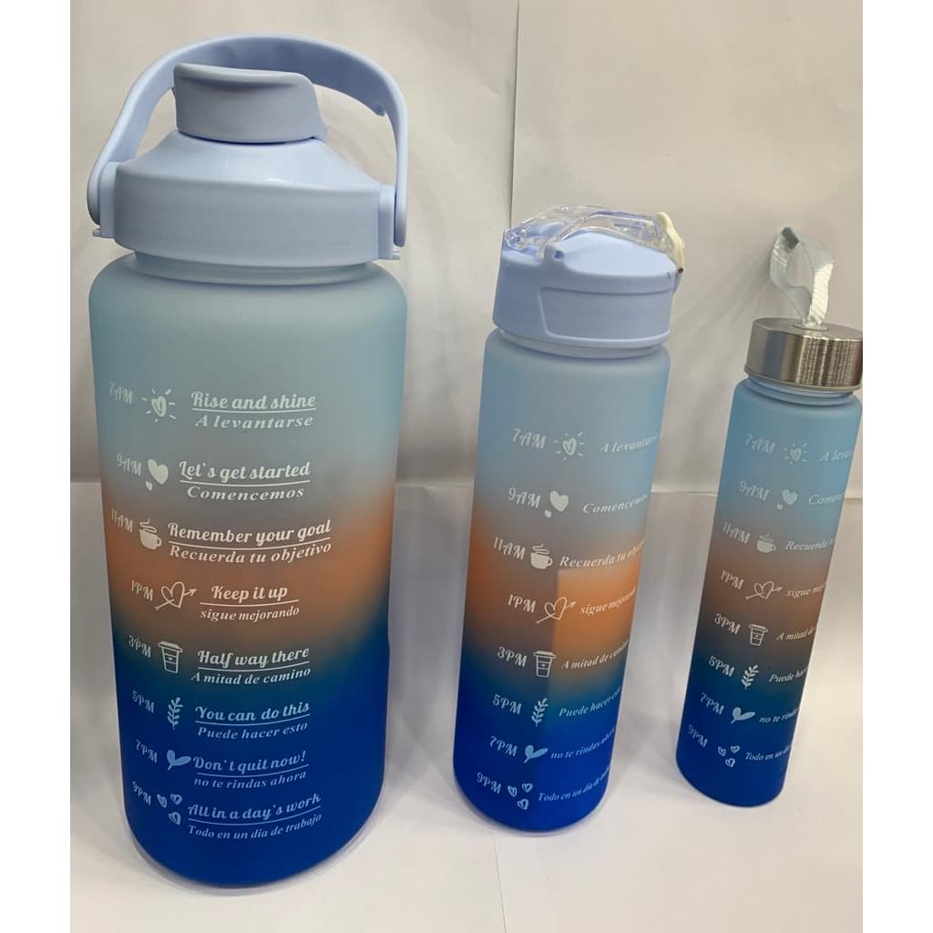 Kit c/3 Garrafas De Água Degradê Com adesivos 2D 2Litros/900ml e 300 ml NÃO É POSSÍVEL ESCOLHER A COR
