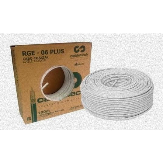 Cabo Coaxial Rg6 Blindado 100 Metros Branco Malha 60/90% Melhor Preço