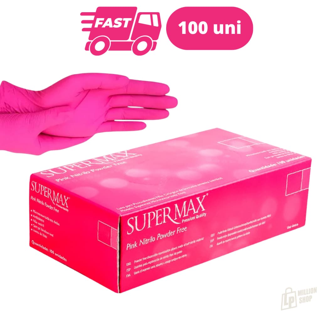 Luva Nitrilica Rosa Pink Sem Pó 100 Unidades Descartável