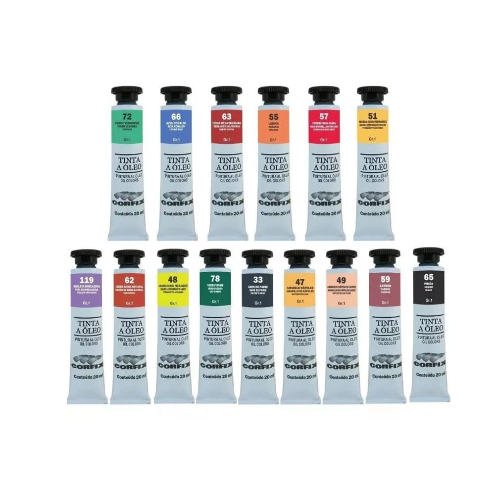 Tinta à Óleo Corfix para pintura em tela / quadro Bisnaga 20ml Cores do Gr1