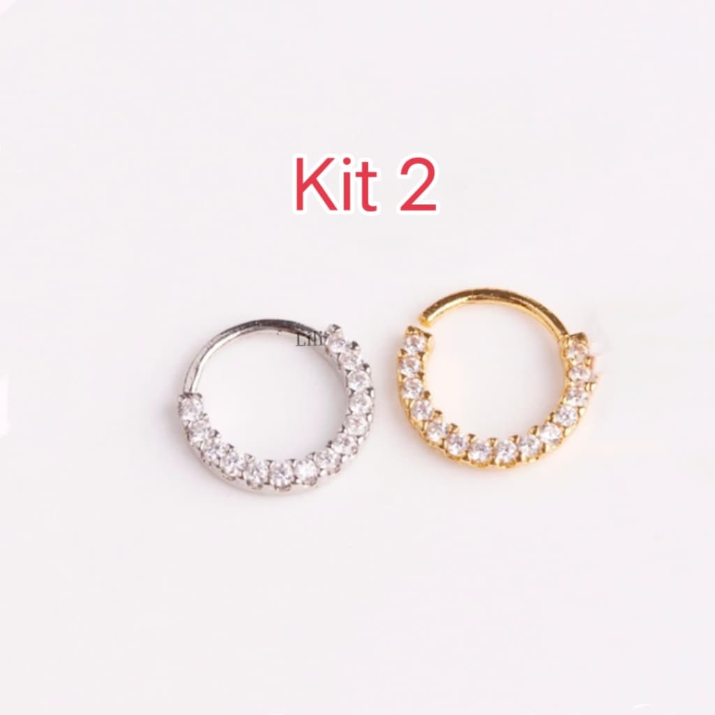 Kit 2 Piercing de Argolas Cravejadas Com Zircônia Prata E Dourada.