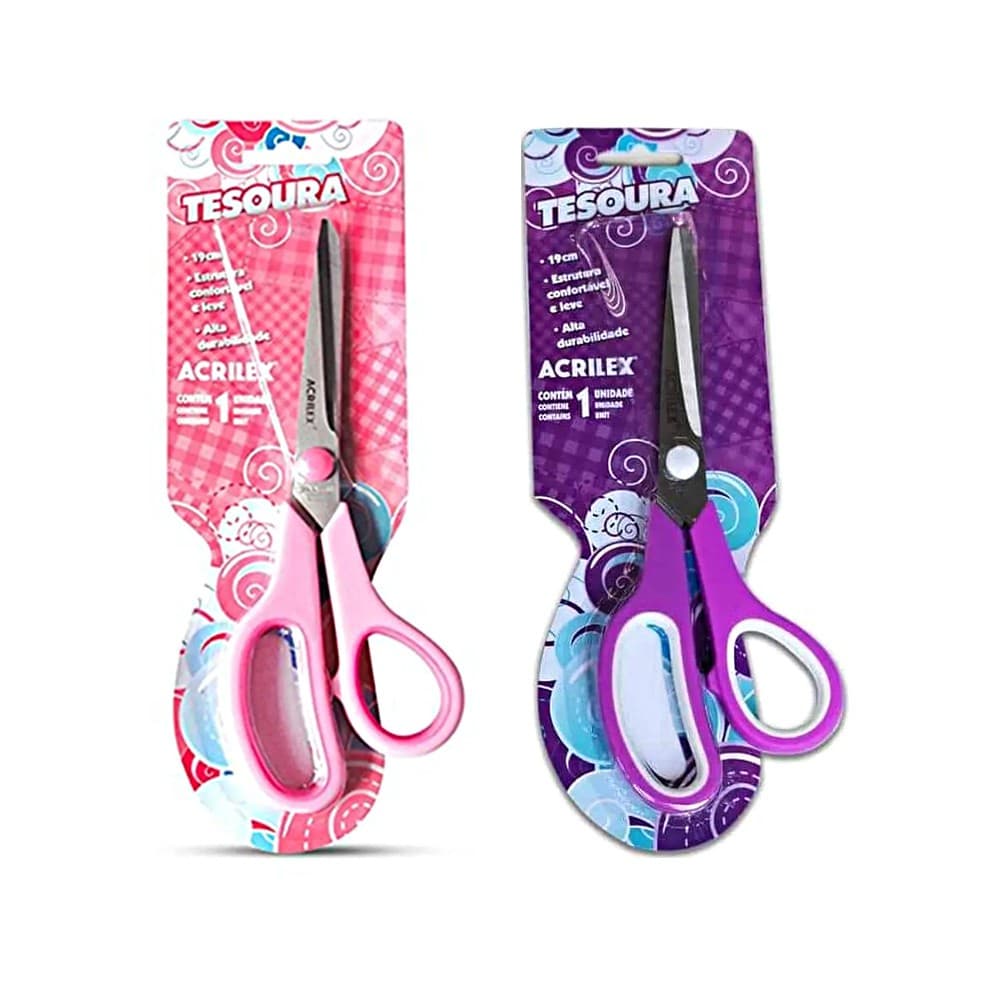 Tesoura Multiuso 19cm Unidade Rosa/Roxo Ou Preta Acrilex - Ideal p/Costura e Papel