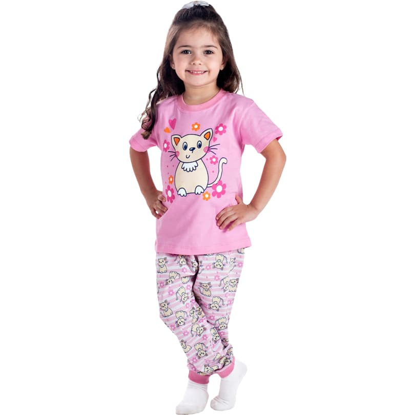 Pijama Infantil Menina  - Meia Manga com Calça   - 100% Algodão - Tamanho 1 ao 3 - REF: 632B
