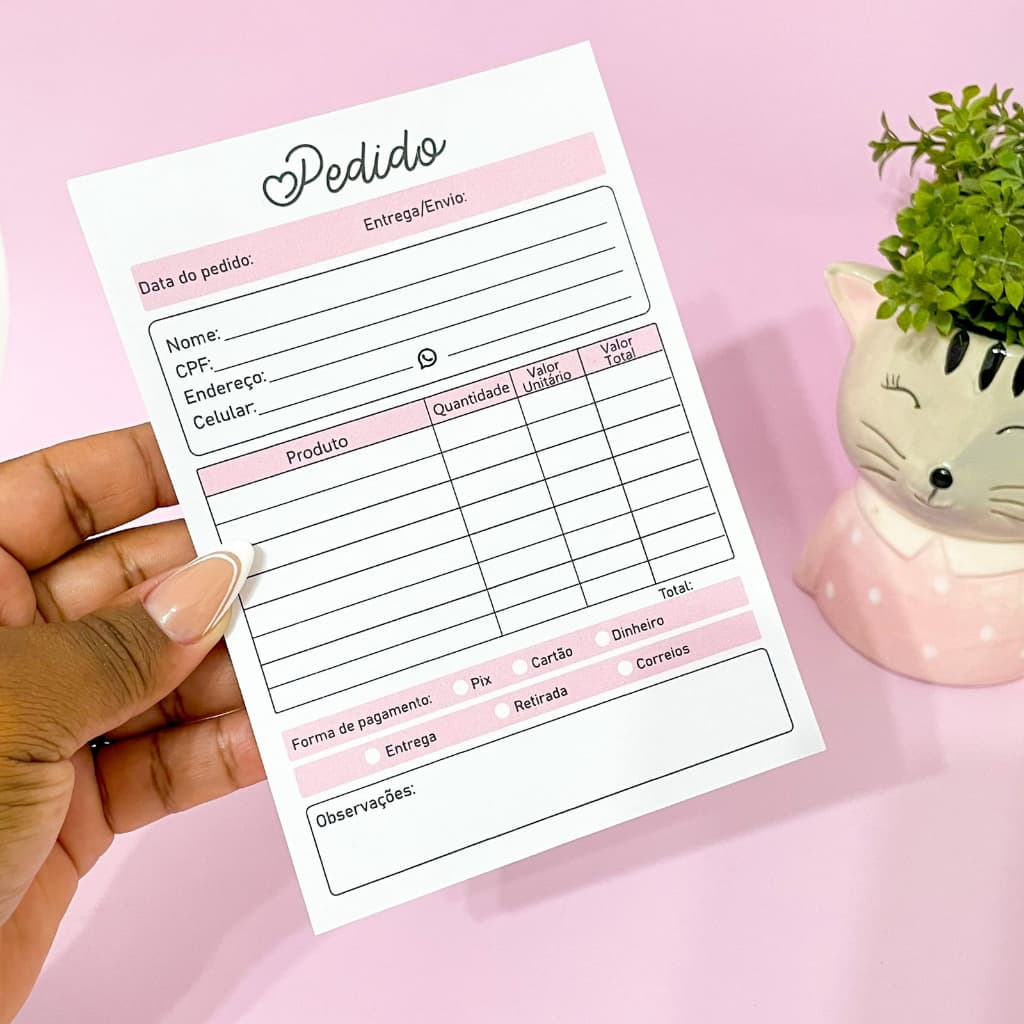 Bloco / Talão de Pedido Rosa -  Novidades - Bloco de orçamento - Bloco 10x15cm