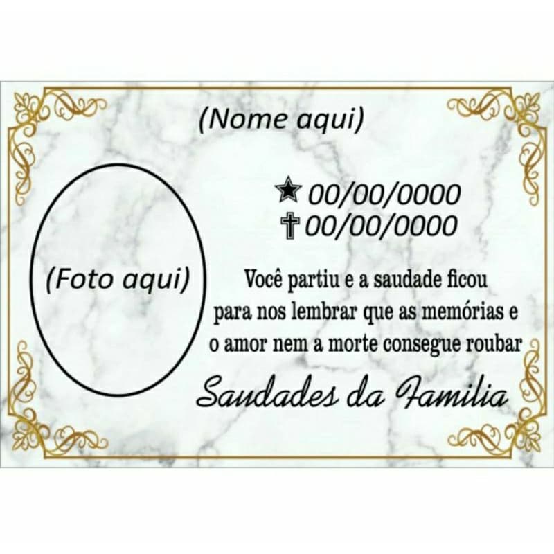 Placa de Aluminio 16x23 cm Para Jazigo Túmulo Lápide