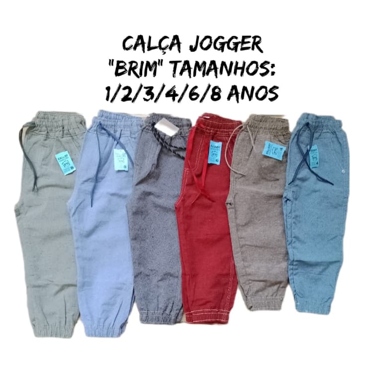 Kit 5 Calça Infantil Masculino Jogger Brim, Linho
