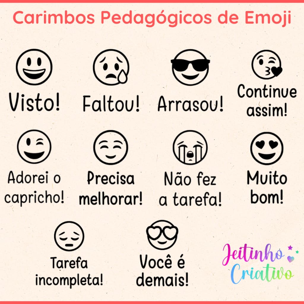 Carimbo Para Professor Emoji - Carimbos Pedagógicos Escola Professora Personalizar Caderno Professor