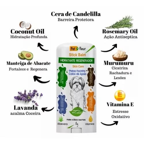 Hidratante  Patinhas  e focinhos Cães/Gatos Anti Coceira e Ressecamento Focinho e Calos - Balm Stick