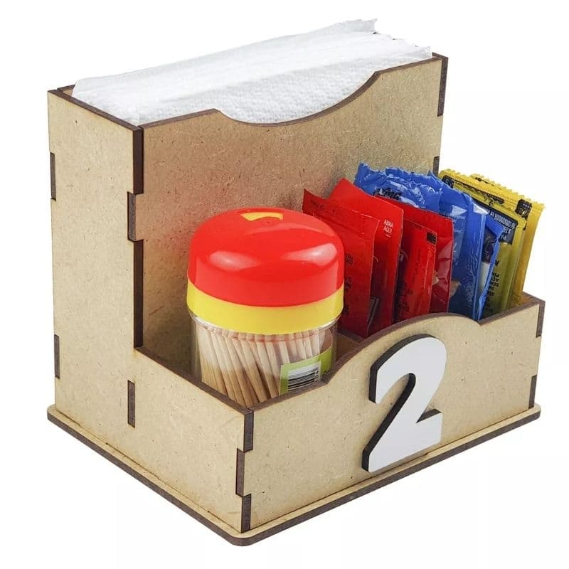 Kit com 5 porta guardanapo com 3 divisórias em MDF para bar e restaurante