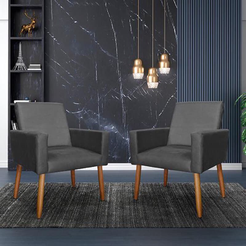 kit NINA 2 poltrana Decorativa pés palito CINZA